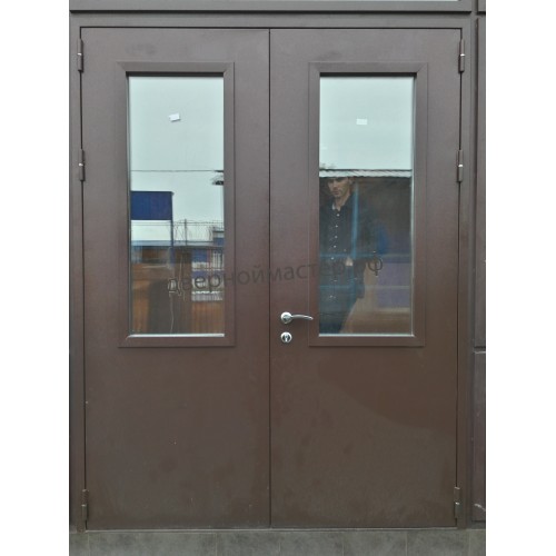 Металлическая дверь дсн дкн 2150-1800 мз с двумя окнами 750х600 мм